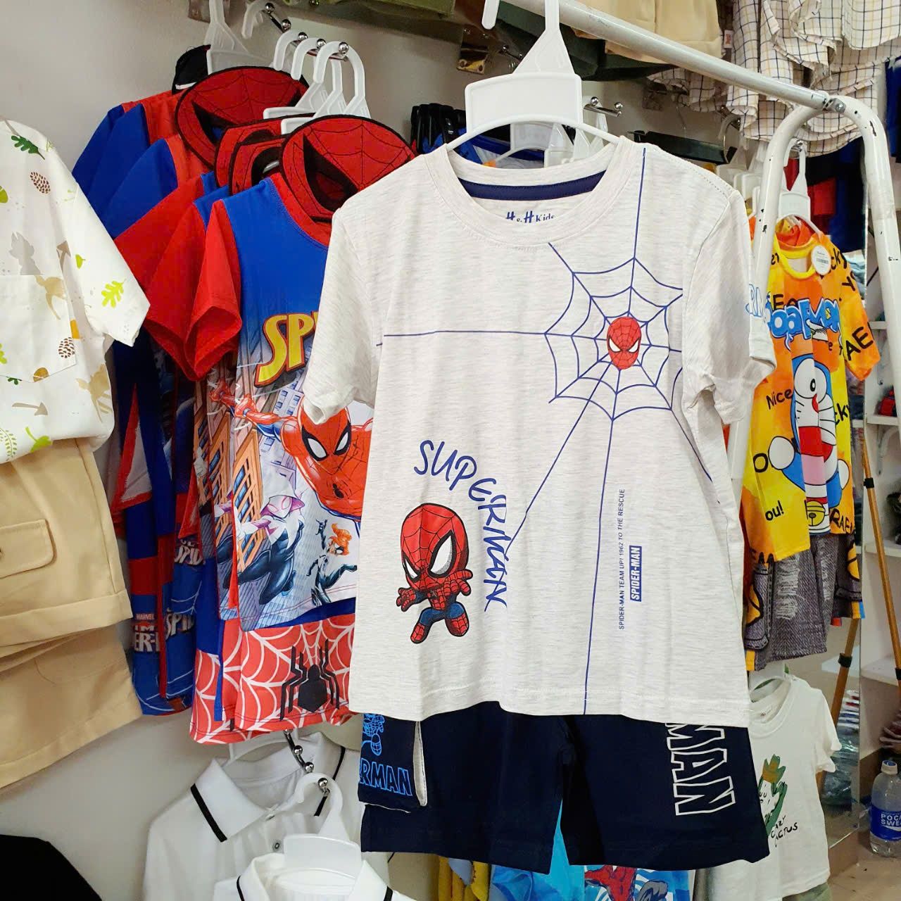 Đồ bộ bé trai chất cotton 4 chiều mềm mát hoạ tiết nhện in chữ Superman