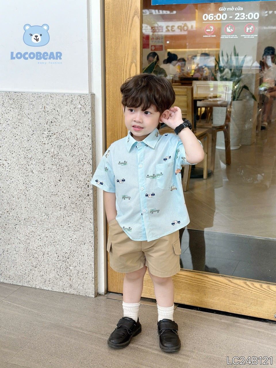Set bé trai áo sơ mi họa tiết phối quần kaki mềm mại S01 _ Beekids