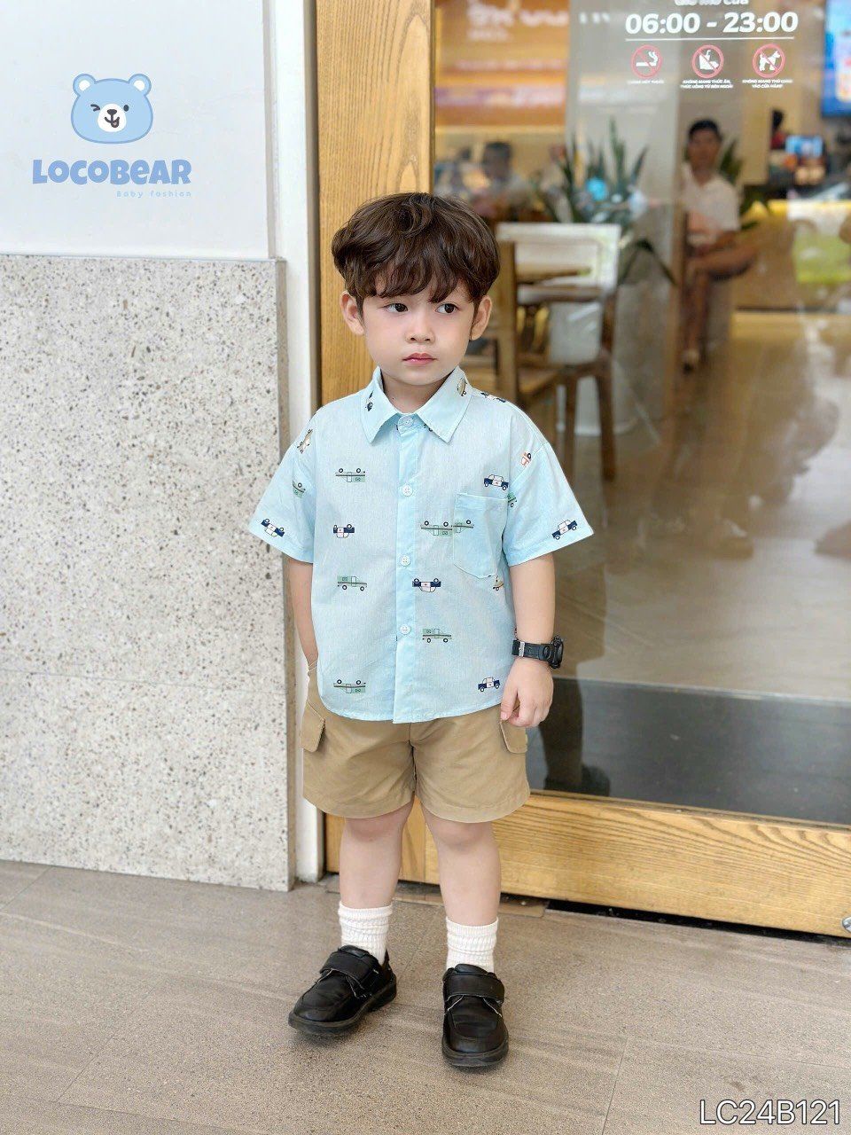 Set bé trai áo sơ mi họa tiết phối quần kaki mềm mại S01 _ Beekids