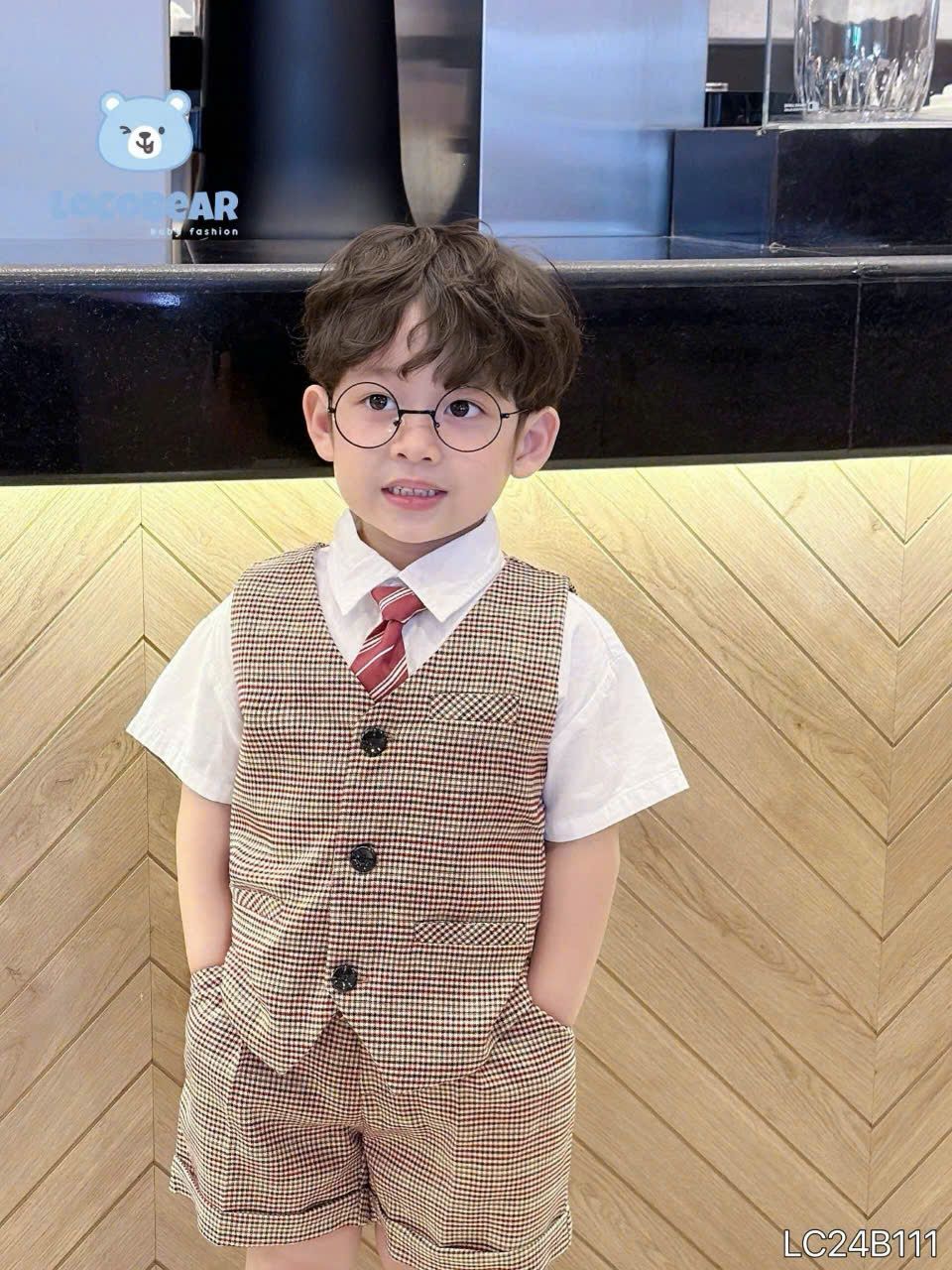 Set gile công tử 4 chi tiết kèm cà vạt cực sang cho bé trai S03 _ Beekids