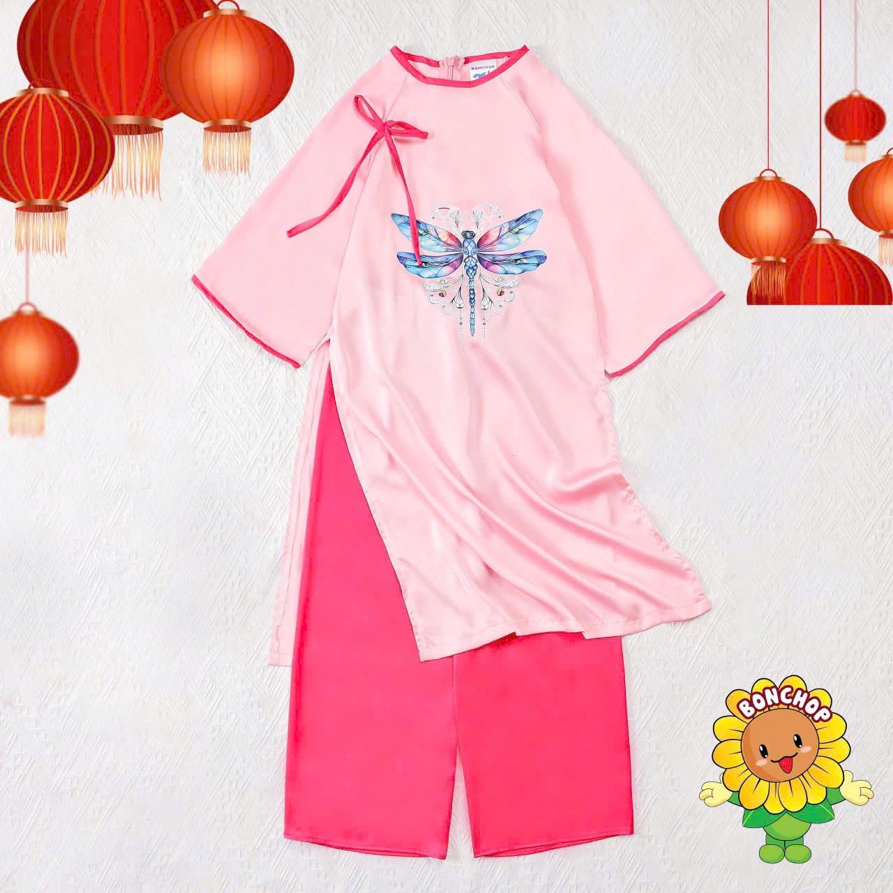 Bộ áo dài Tết cho bé hoa bướm sắc xuân siêu xinh AD01 _ Beekids