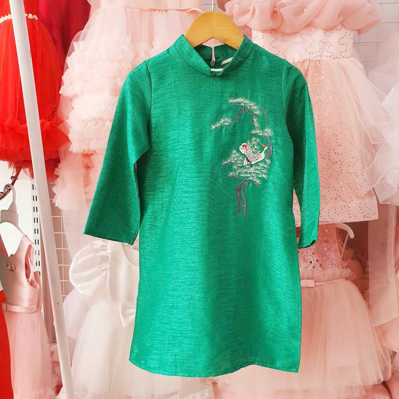 Áo dài Tết cho bé trai thêu cây tùng và hạc đỏ siêu đẹp AD03 _ Beekids