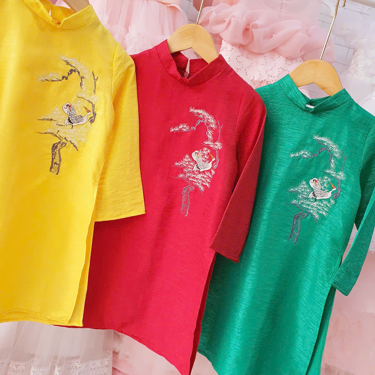 Áo dài Tết cho bé trai thêu cây tùng và hạc đỏ siêu đẹp AD03 _ Beekids