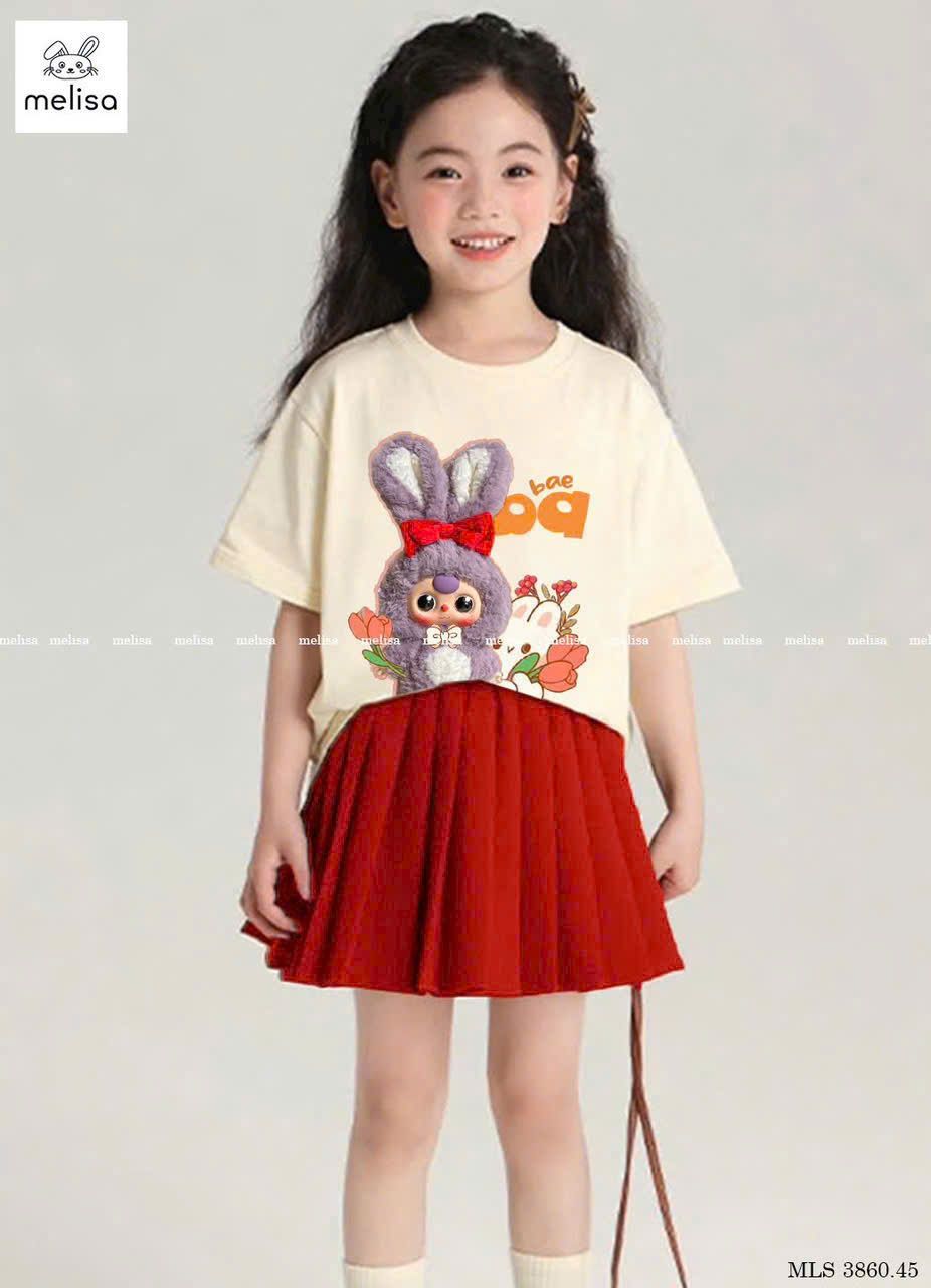 Set váy phối áo thun in hình thú nhồi bông Baby Three siêu hot hit S11 _ Beekids