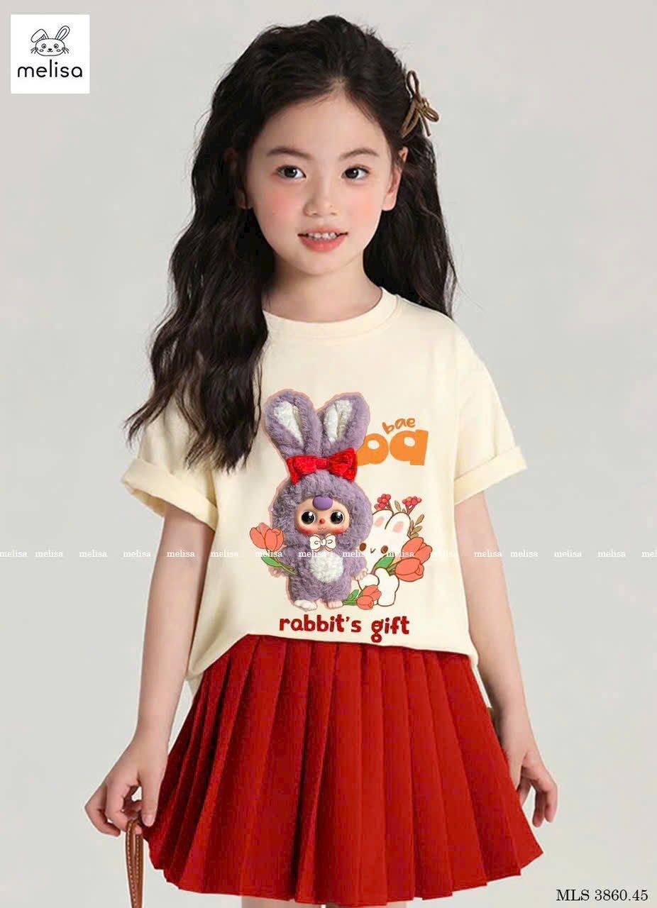 Set váy phối áo thun in hình thú nhồi bông Baby Three siêu hot hit S11 _ Beekids
