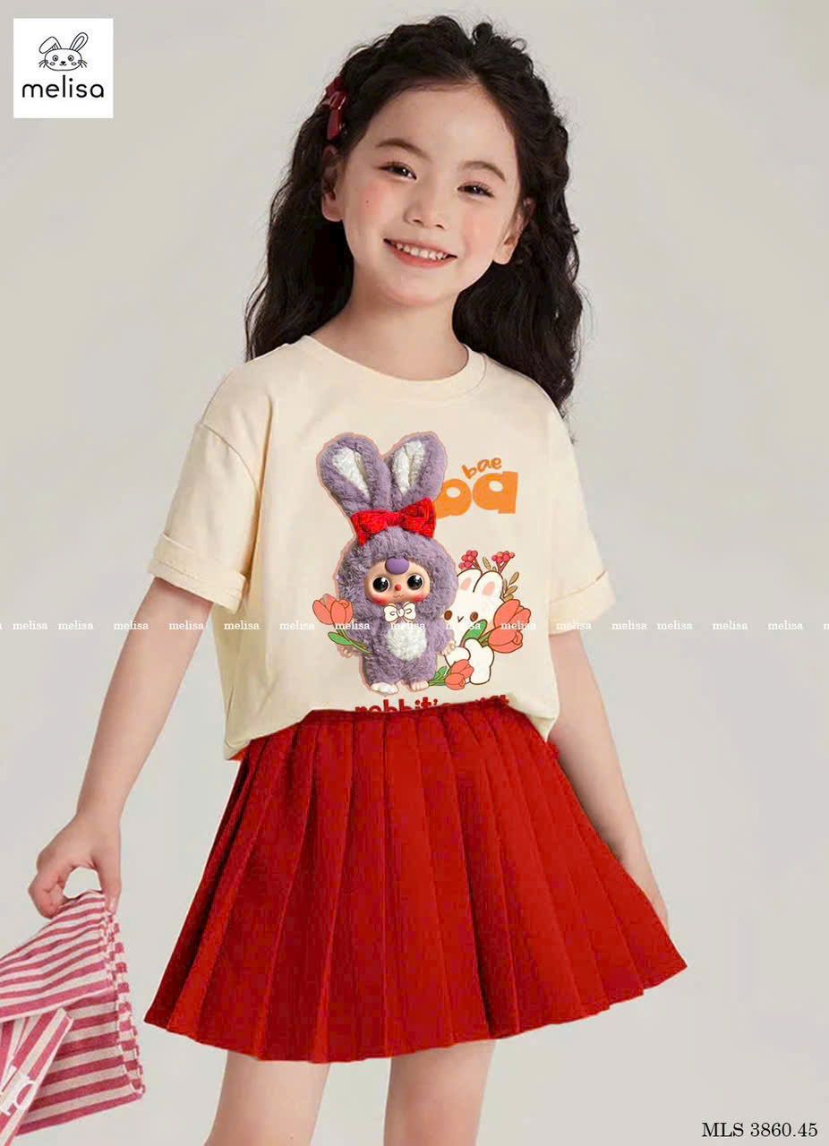 Set váy phối áo thun in hình thú nhồi bông Baby Three siêu hot hit S11 _ Beekids