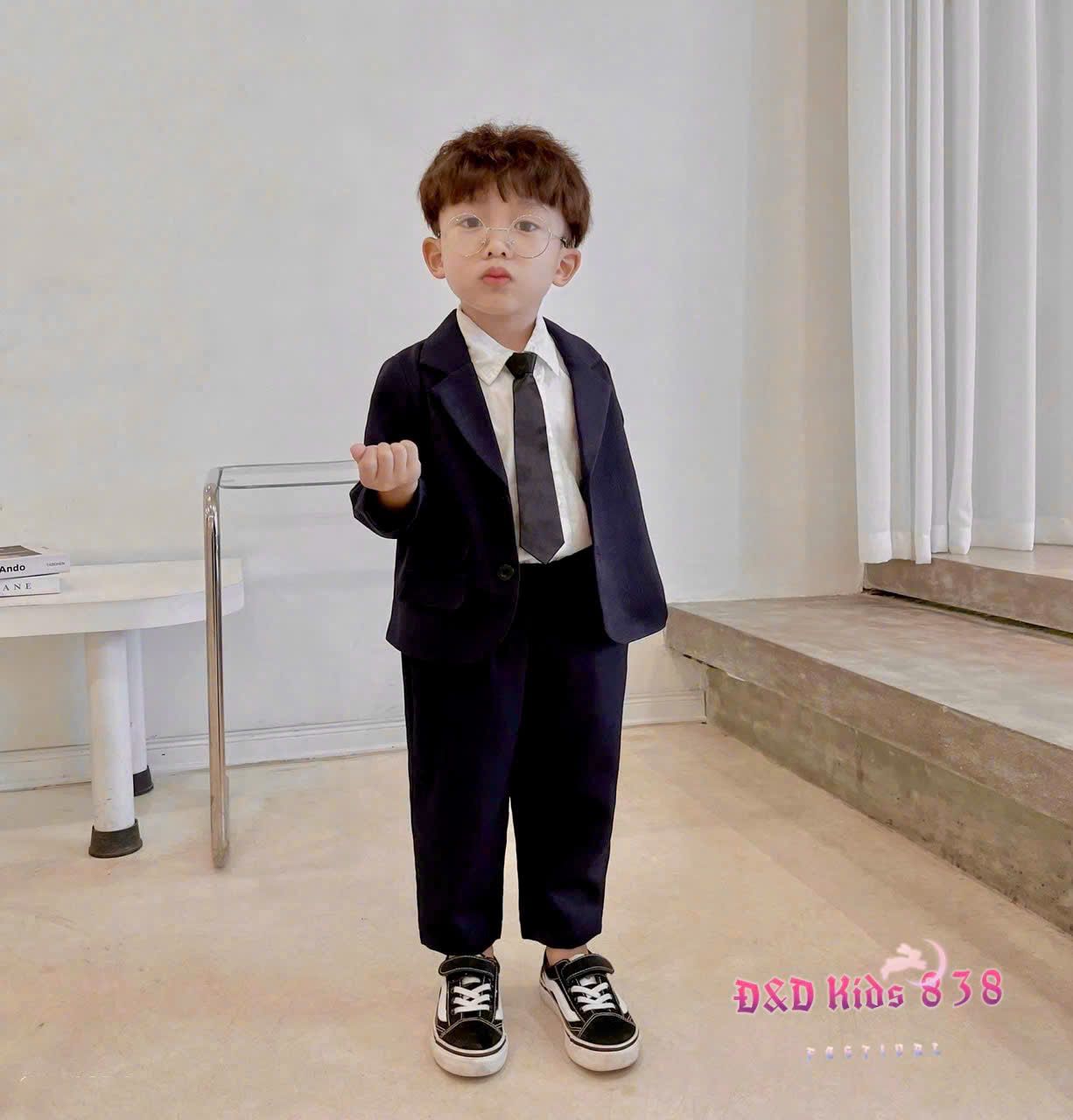Set vest cho bé trai mặc đi tiệc gồm 4 chi tiết áo vest, quần dài, áo sơ mi trắng, caravat S14 _ Beekids