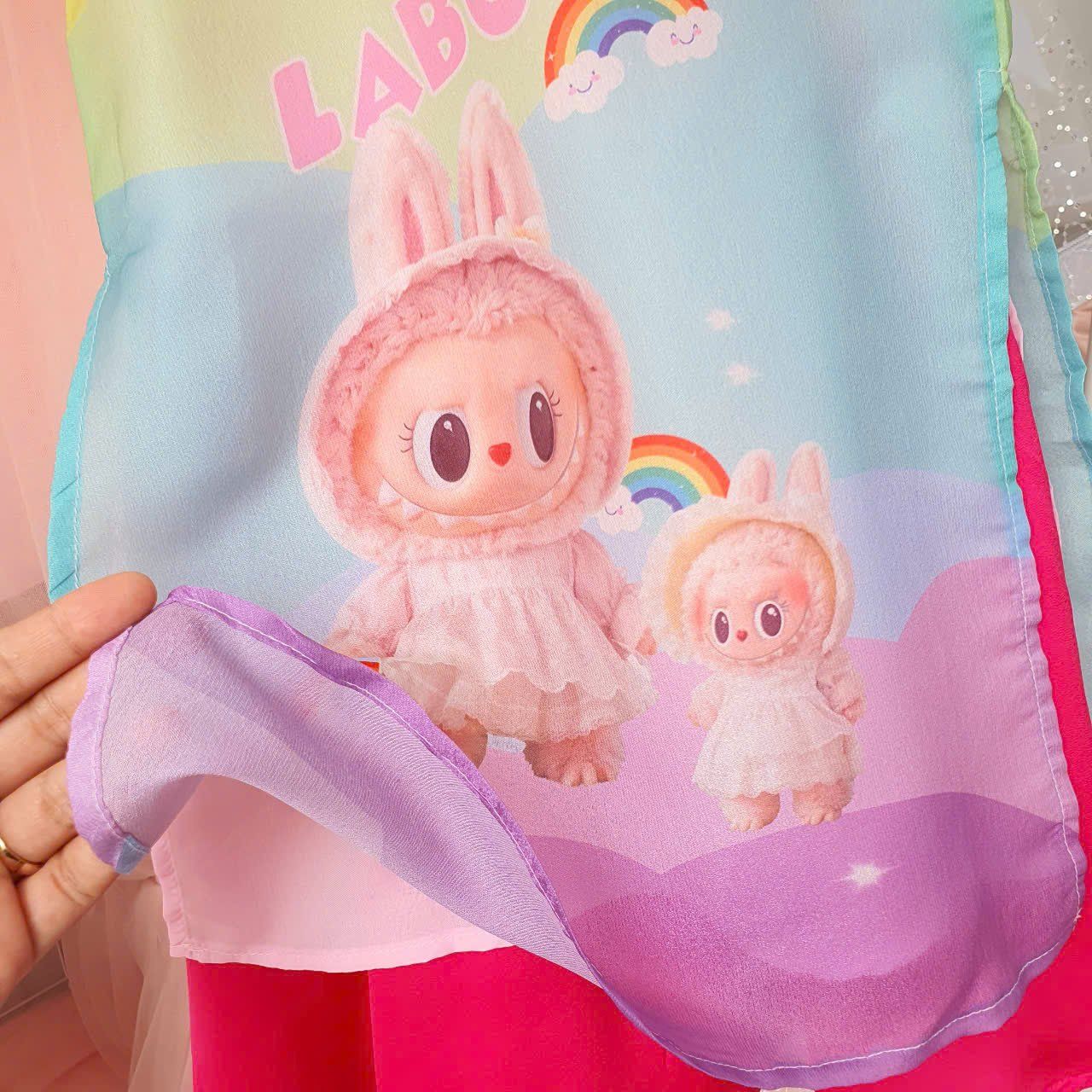 Bộ áo dài bé gái cổ yếm họa tiết Labubu hot trend AD06 _ Beekids
