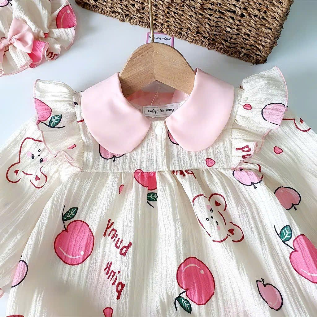 Bộ bodysuit bé gái kèm giày vải và nón họa tiết siêu dễ thương S22 _ Beekids