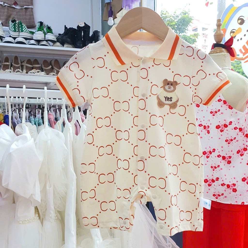 Bộ bodysuit bé trai thêu hình gấu cực dễ thương S23 _ Beekids