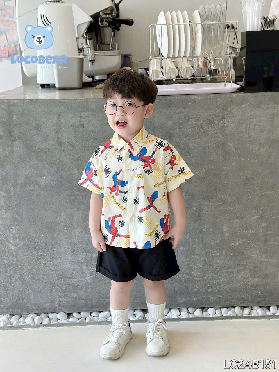 Set bé trai áo sơ mi siêu nhân người nhện phối quần kaki short cá tính S24 _ Beekids