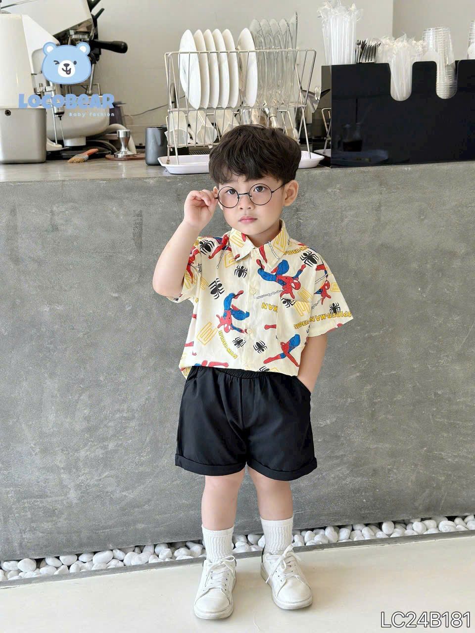 Set bé trai áo sơ mi siêu nhân người nhện phối quần kaki short cá tính S24 _ Beekids