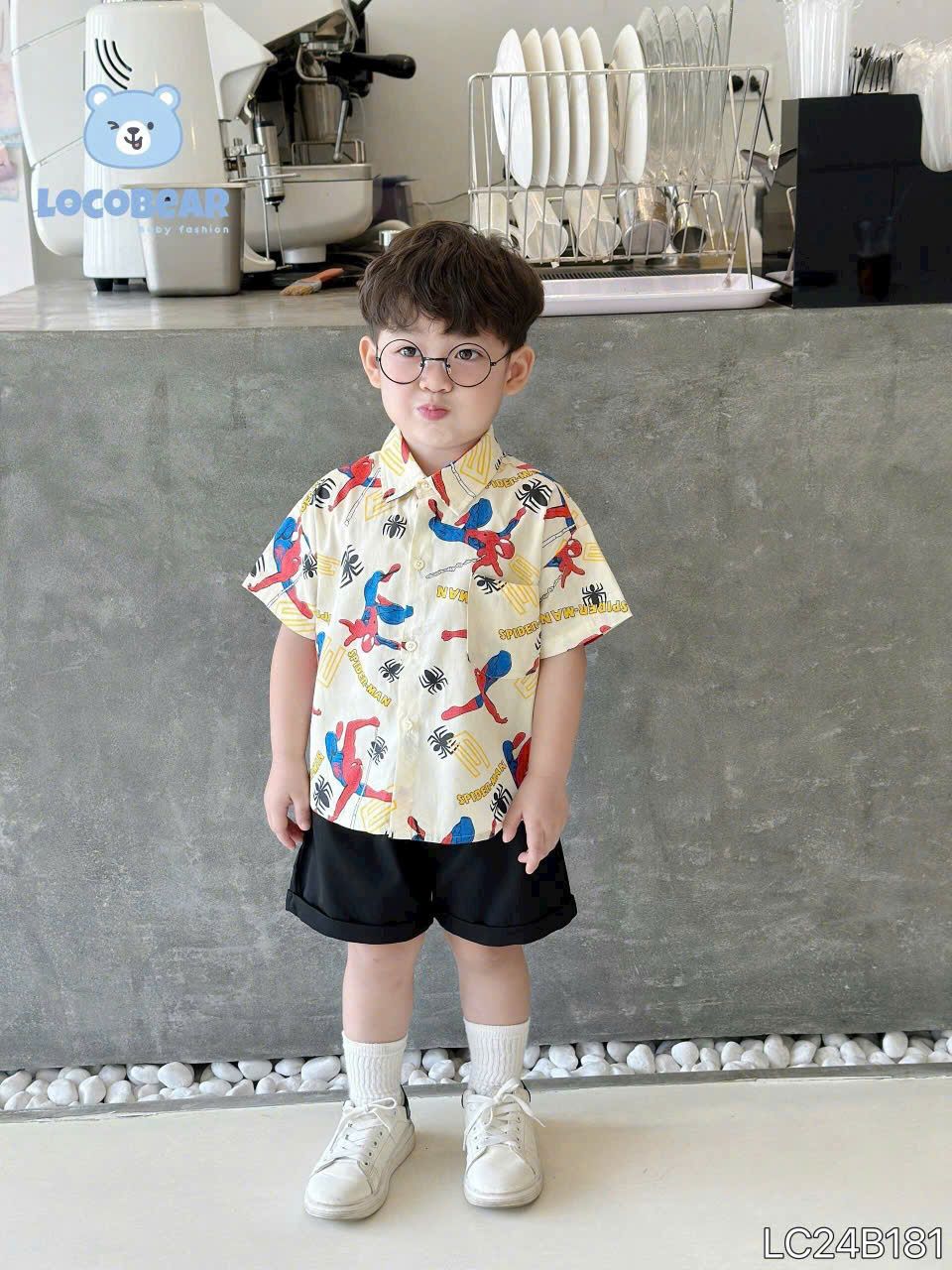 Set bé trai áo sơ mi siêu nhân người nhện phối quần kaki short cá tính S24 _ Beekids