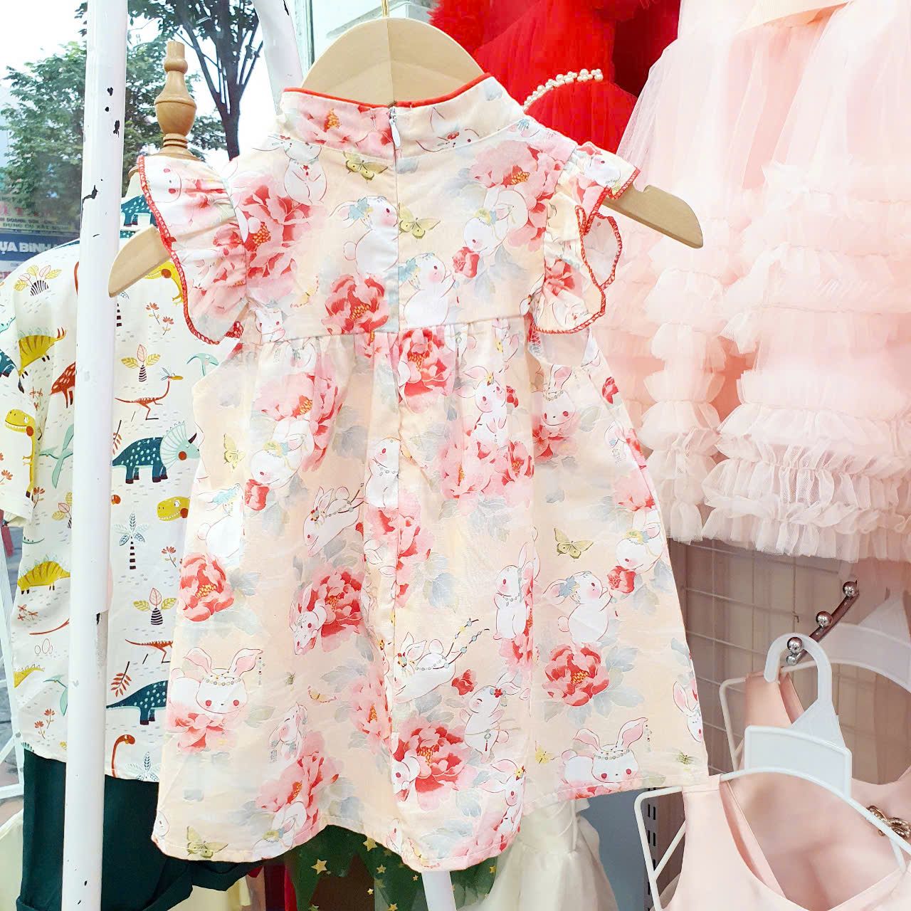 Đầm sườn xám cho bé gái từ 6 tháng đến 3 tuổi họa tiết thỏ xinh xắn D11 _ Beekids