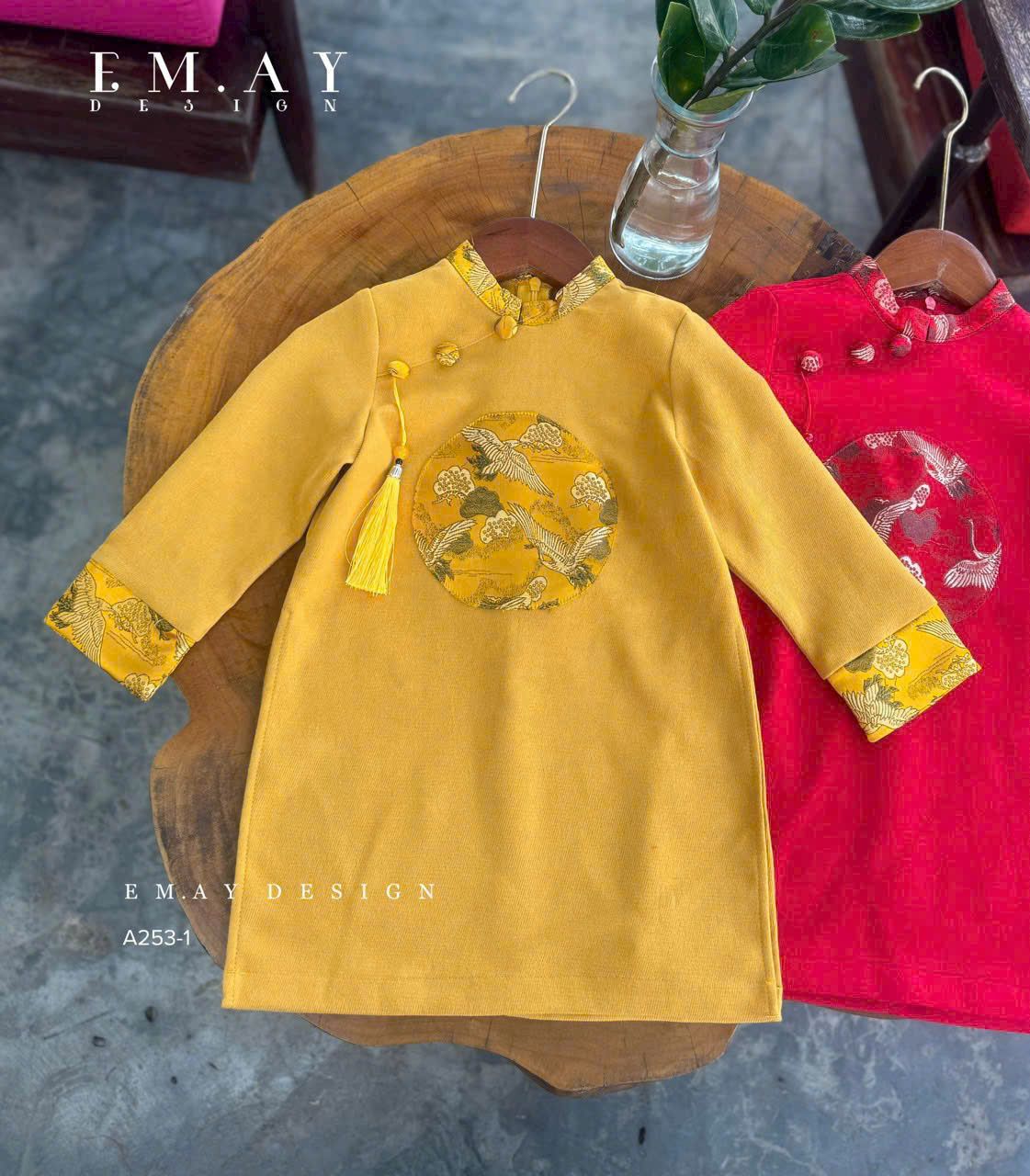 Áo dài bé trai mặc Tết chất nhung text mềm mát AD07 _ Beekids