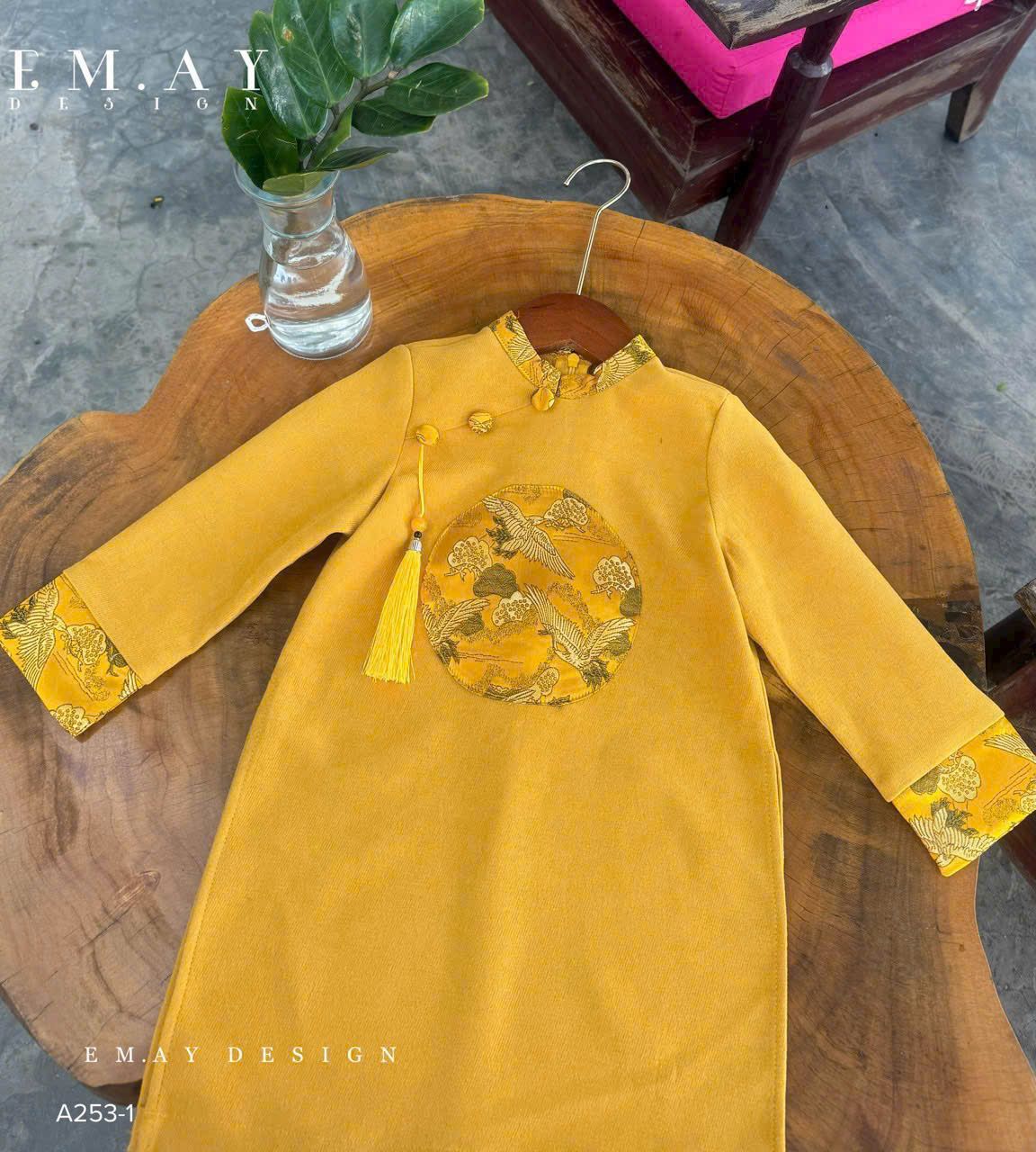 Áo dài bé trai mặc Tết chất nhung text mềm mát AD07 _ Beekids