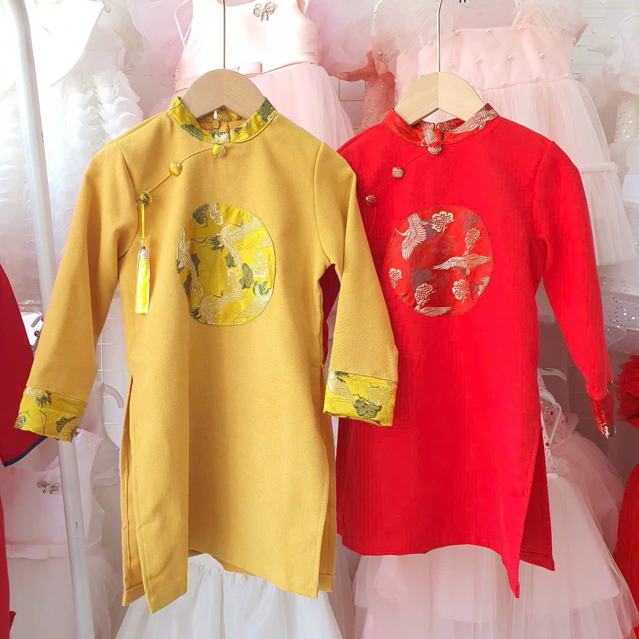 Áo dài bé trai mặc Tết chất nhung text mềm mát AD07 _ Beekids