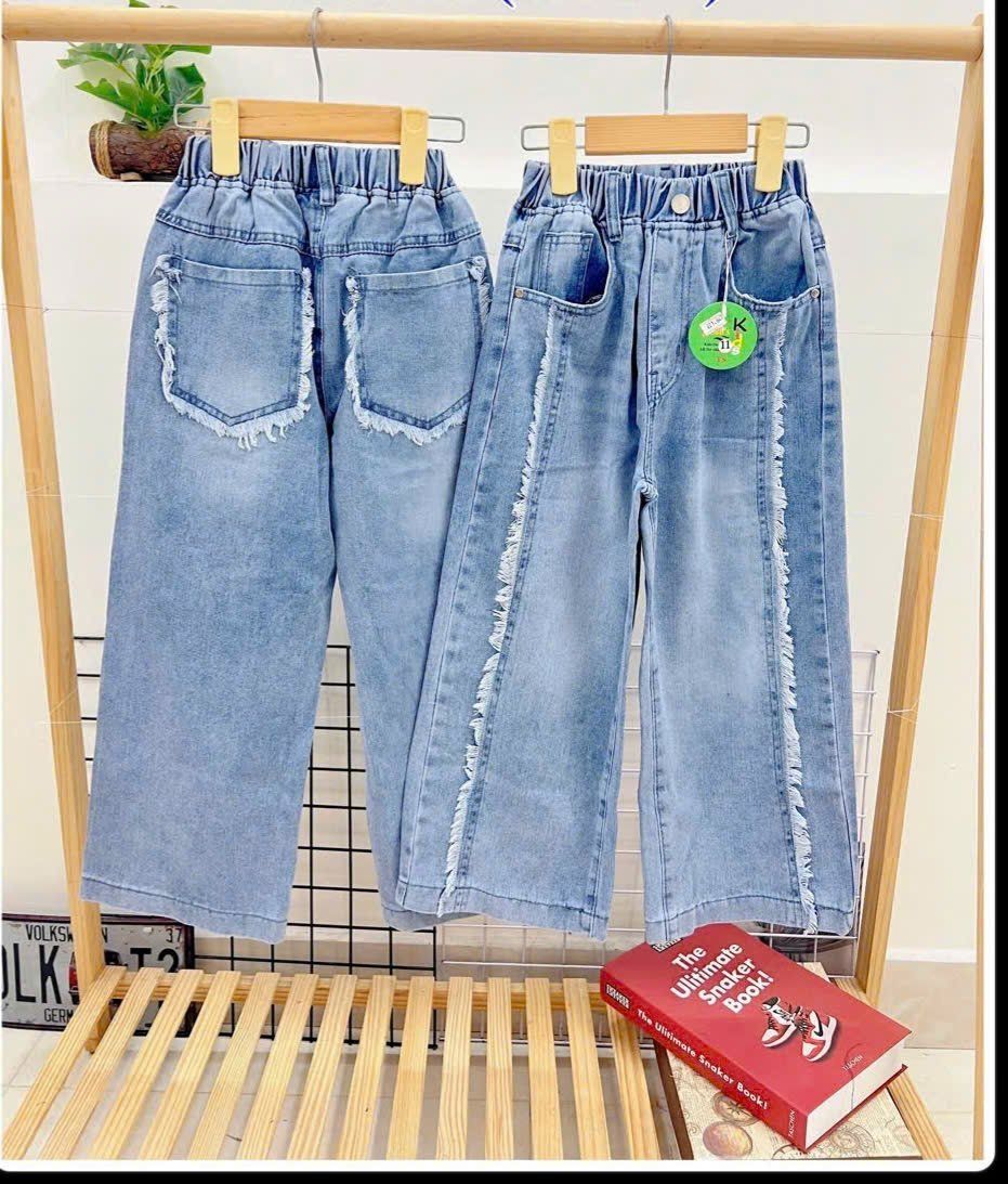 Quần jean dài ống suông cho bé gái tua rua chất jean co giãn mềm mại Q09 _ Beekids