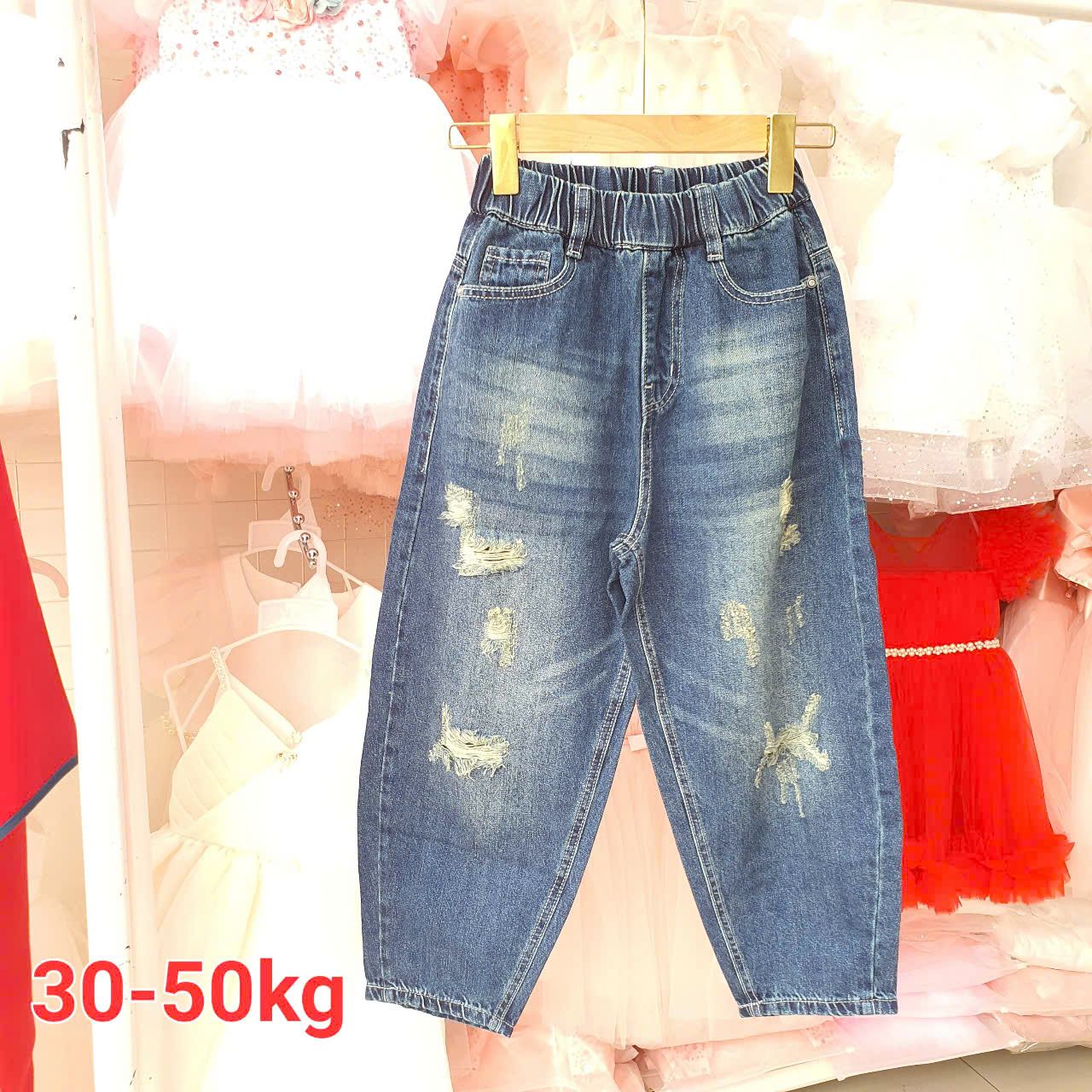 Quần jean dài cho bé từ 30kg đến 50kg dáng baggy chất jean mềm mại co giãn dễ mặc Q12 _ Beekids