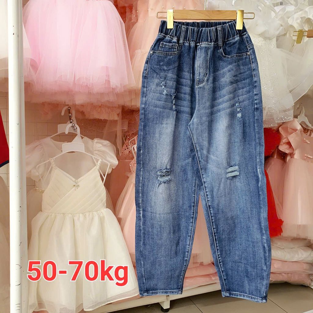 Quần jean dài cho bé từ 50kg đến 70kg dáng baggy jean mềm mại co giãn D13 _ Beekids