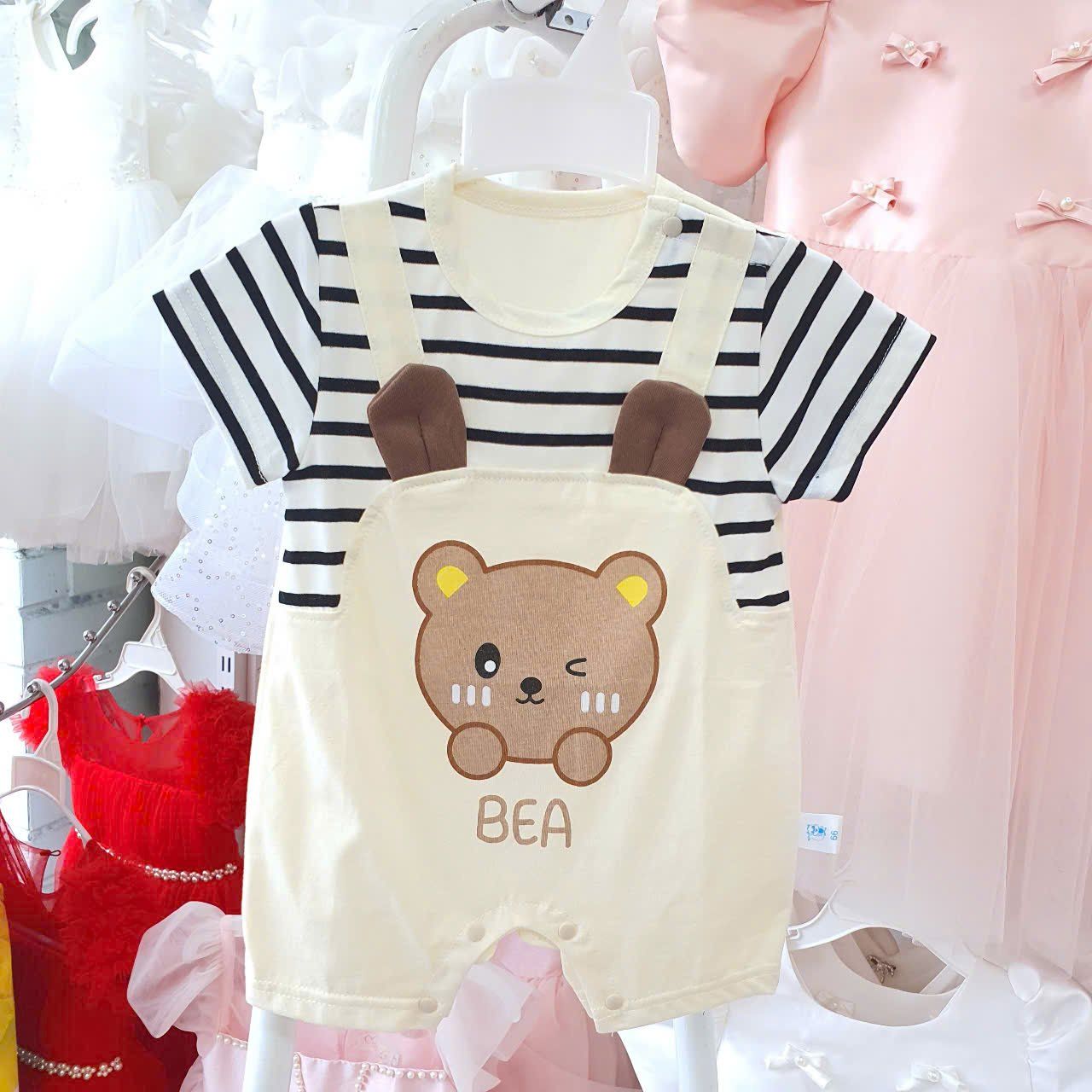 Bộ bodysuit bé trai và bé gái giả yếm hình gấu dễ thương S33_ Beekids