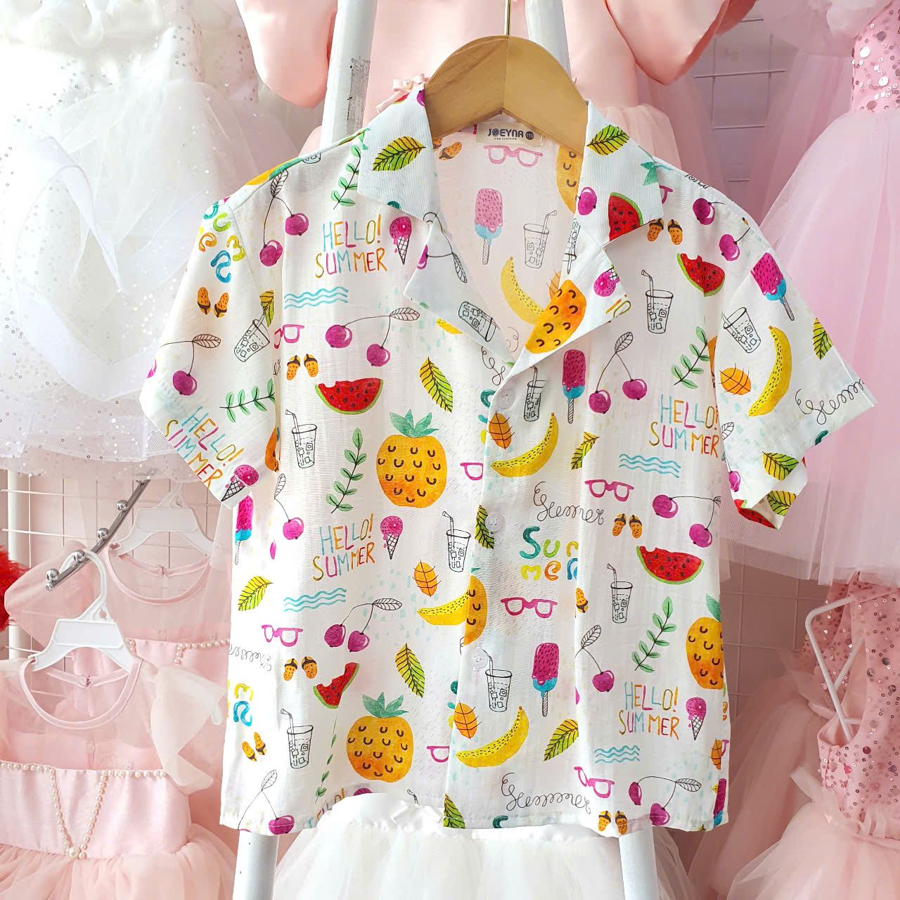 Áo sơ mi cho bé mặc đi biển đi chơi hè họa tiết trái cây dễ thương A20 _ Beekids