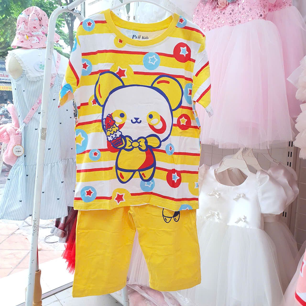 DB25 _ Đồ bộ lửng bé gái họa tiết gấu ngôi sao chất cotton mềm mát _ Beekids