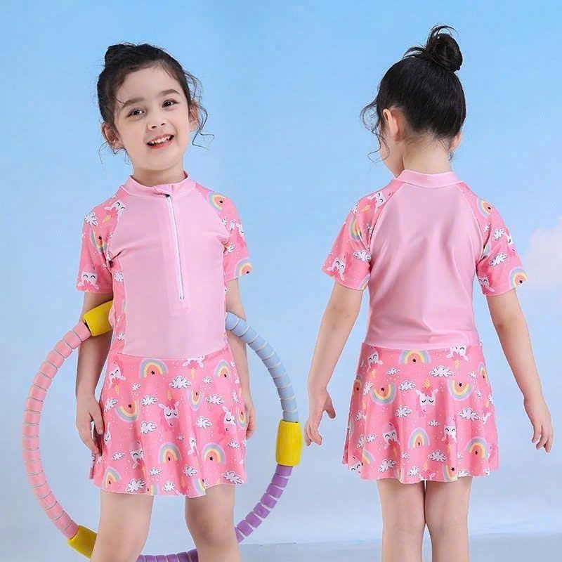 BB05 _ Đồ bơi bé gái dáng váy quần họa tiết cầu vồng dễ thương _ Beekids