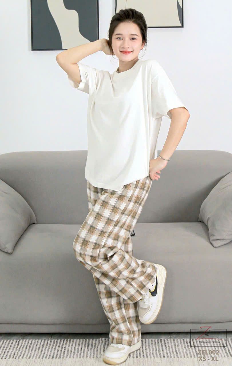 Q19 _ Quần caro ống suông cho bé gái tuổi teen phong cách năng động _ Beekids
