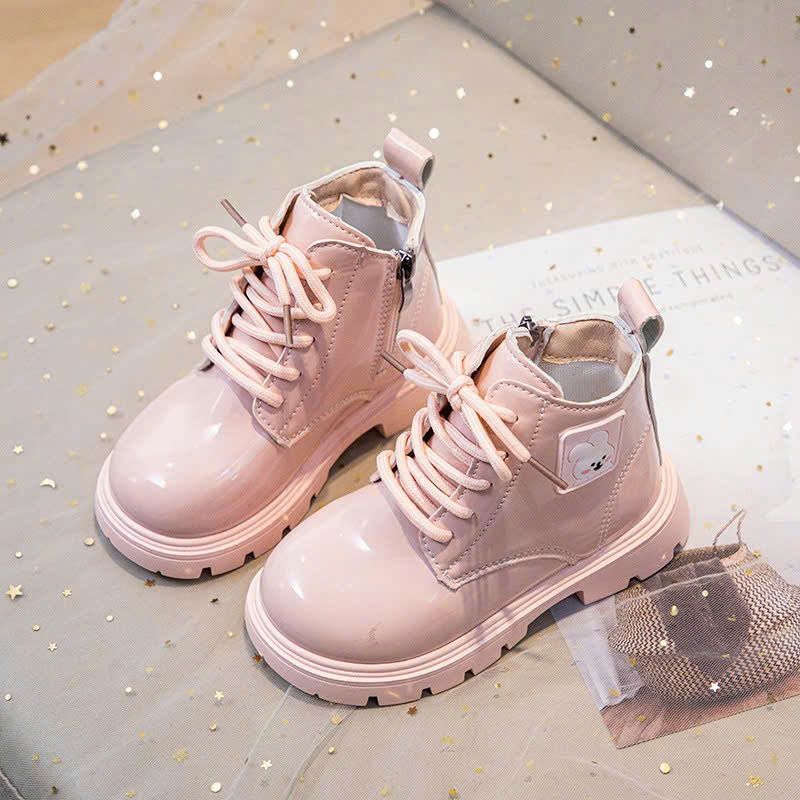 GI06 _ Giày boot bé gái da bóng màu hồng xinh xắn ngọt ngào _ Beekids