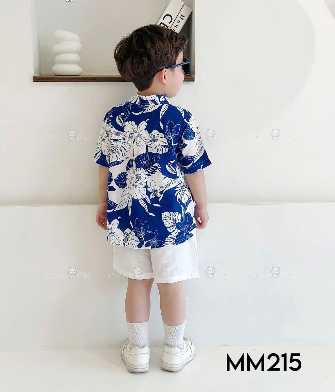 S40 _ Set bé trai mặc đi biển, du lịch áo sơ mi hoạ tiết lá cây phối quần ngắn _ Beekids