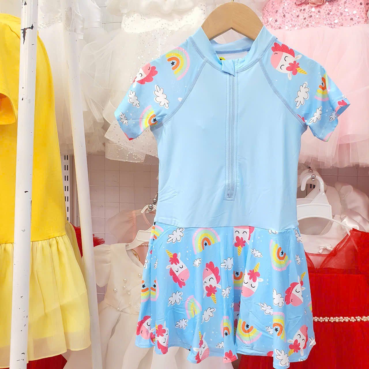 BB07 _ Đồ bơi bé gái liền thân dạng váy họa tiết Pony cầu vồng dễ thương _ Beekids