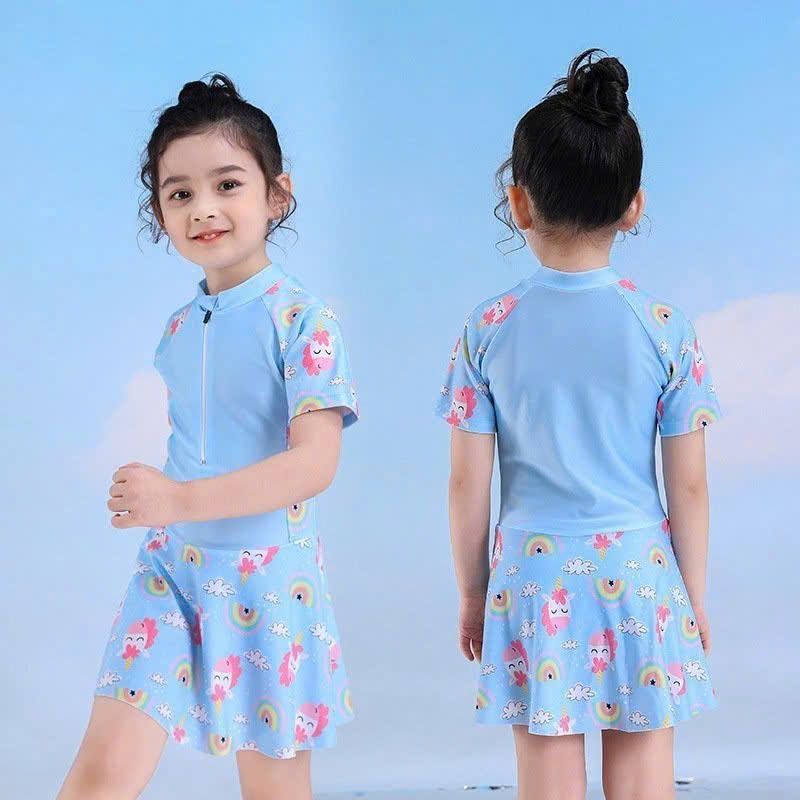 BB07 _ Đồ bơi bé gái liền thân dạng váy họa tiết Pony cầu vồng dễ thương _ Beekids