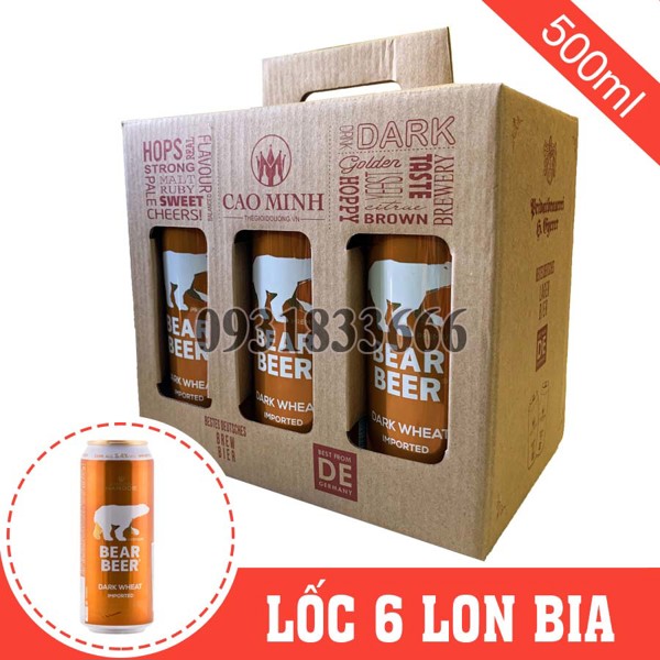 [LỐC 6] Bia Đức Bear Beer Dark Wheat (Bia Gấu) 5,4% Lon 500ml
