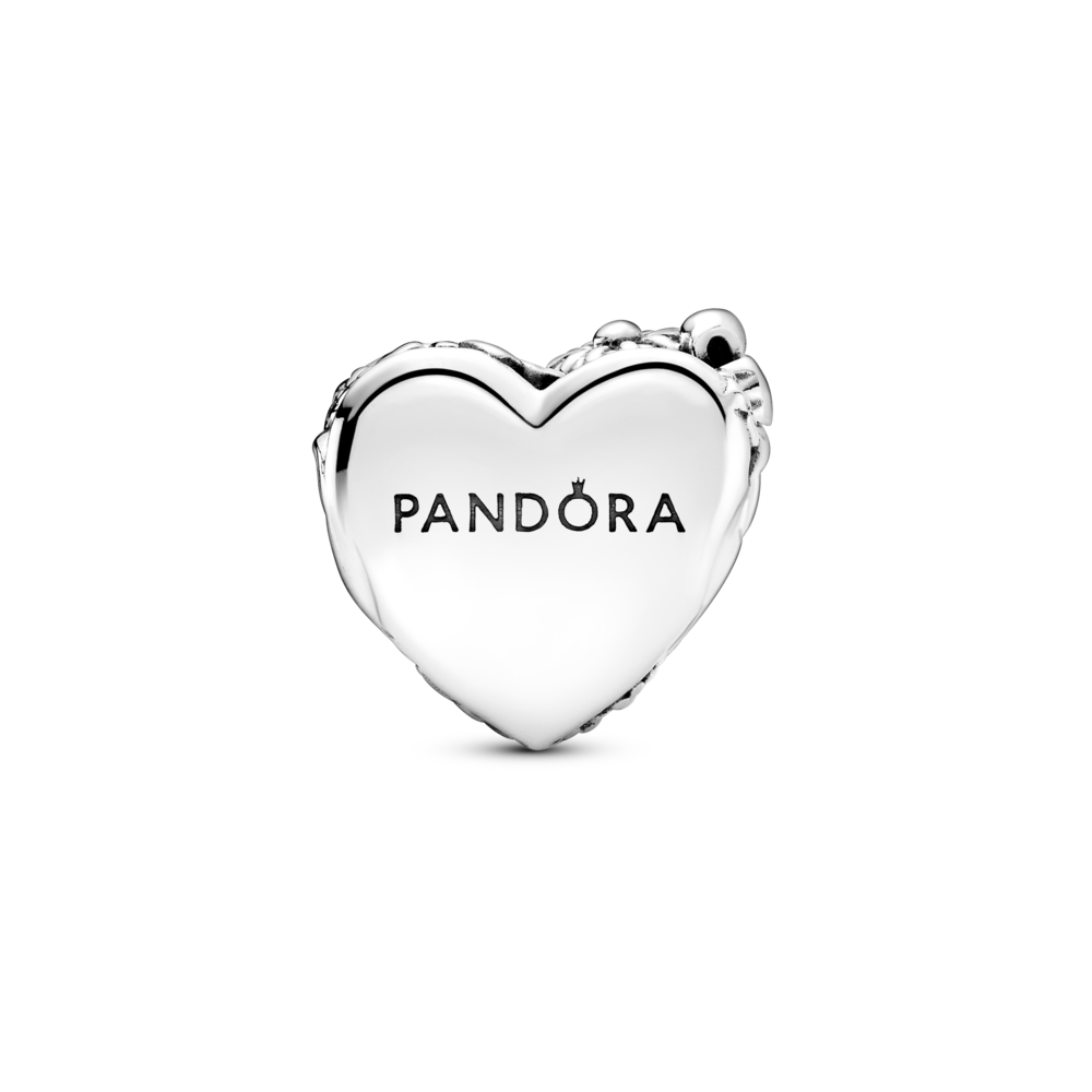 Flower and bow heart sterling silver charm