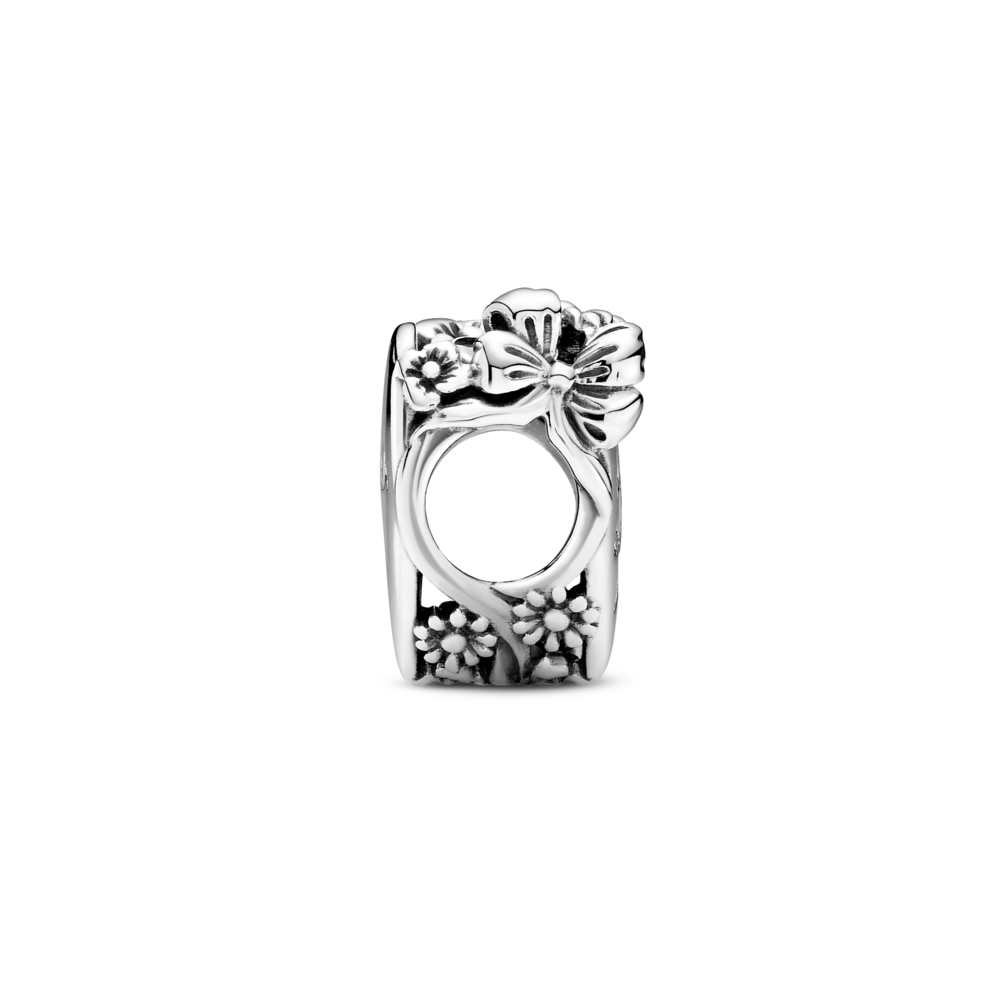 Flower and bow heart sterling silver charm