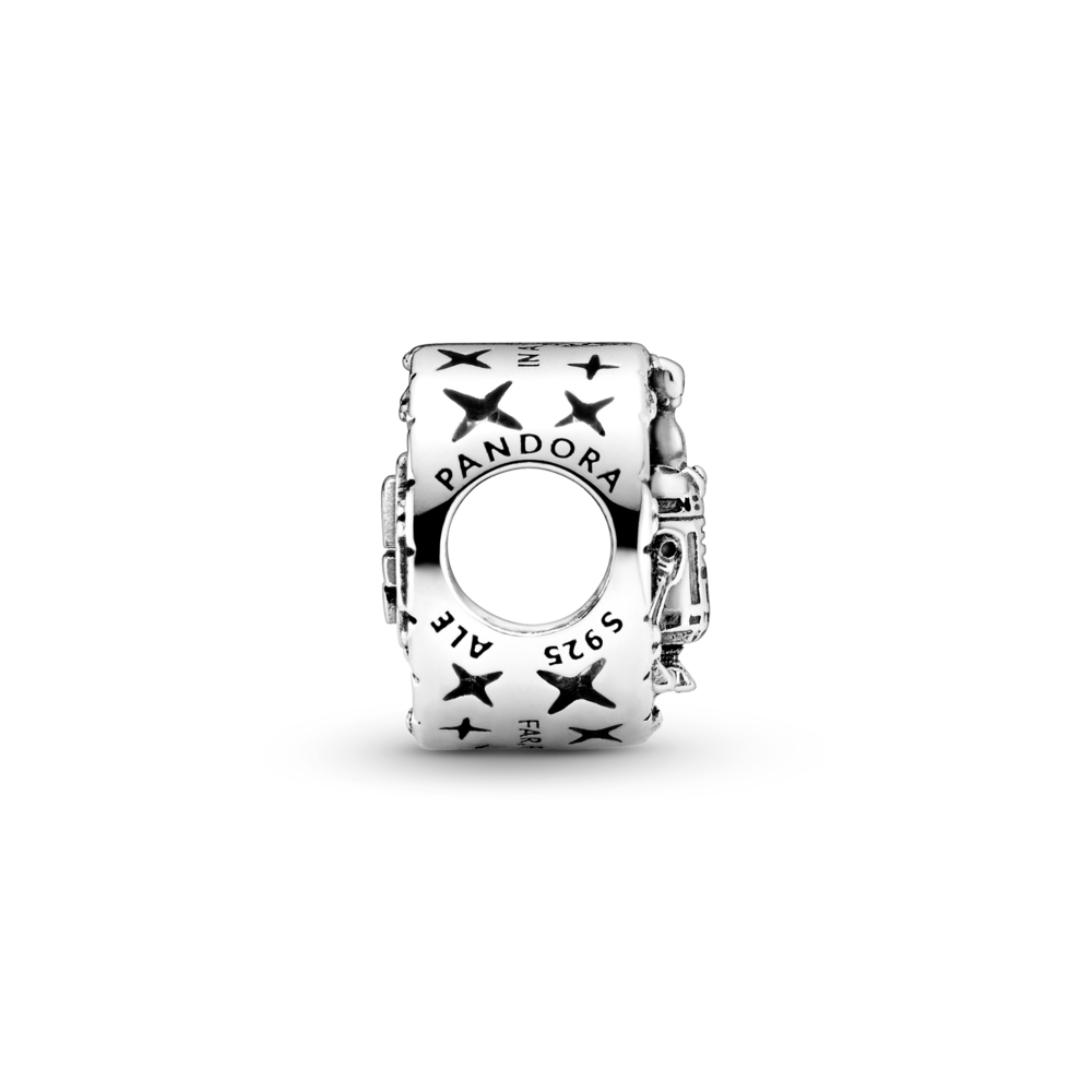 Star Wars logo, R2D2 and C3PO sterling silver charm