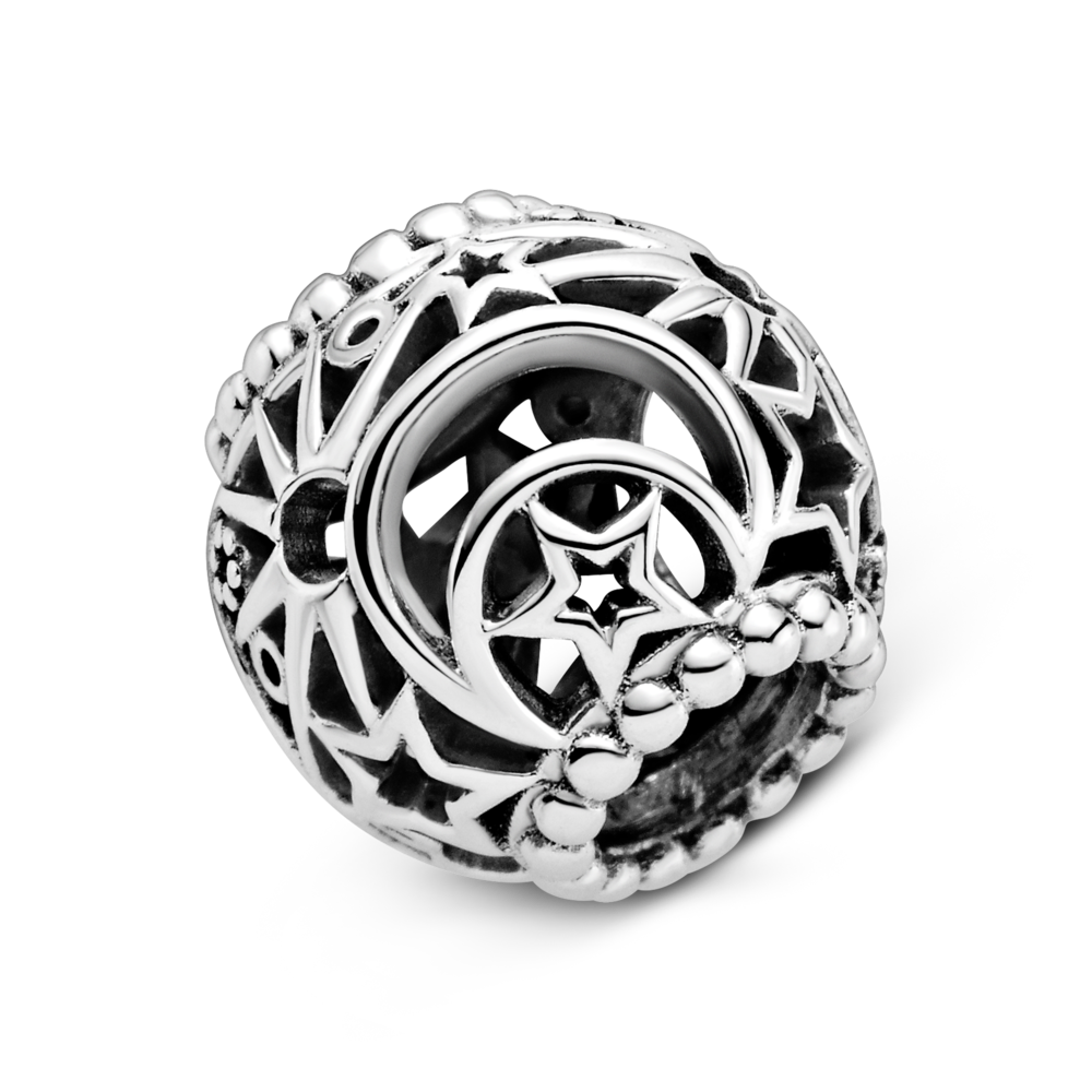 Moon and star sterling silver charm