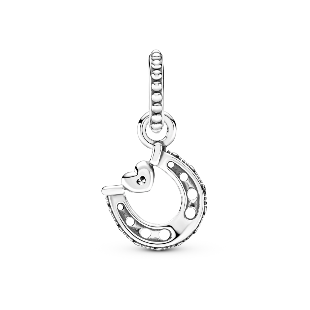 Horseshoe and heart sterling silver dangle with CZ