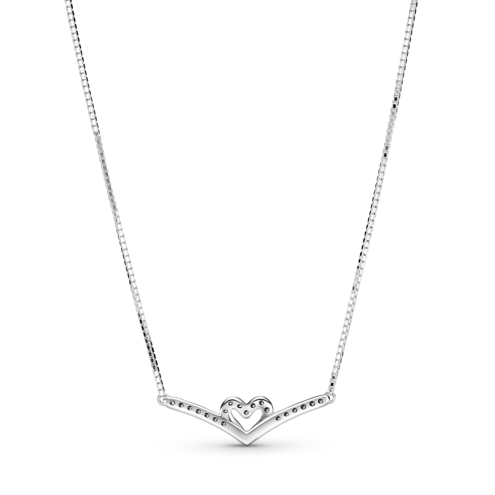 Heart and wishbone sterling silver collier with CZ