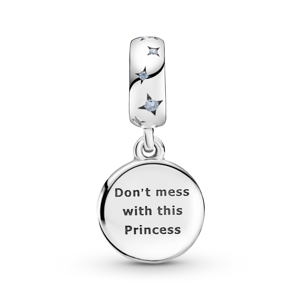 Star Wars Leia Organa sterling silver dangle with fancy light blue CZ, stellar blue crystal and blue enamel