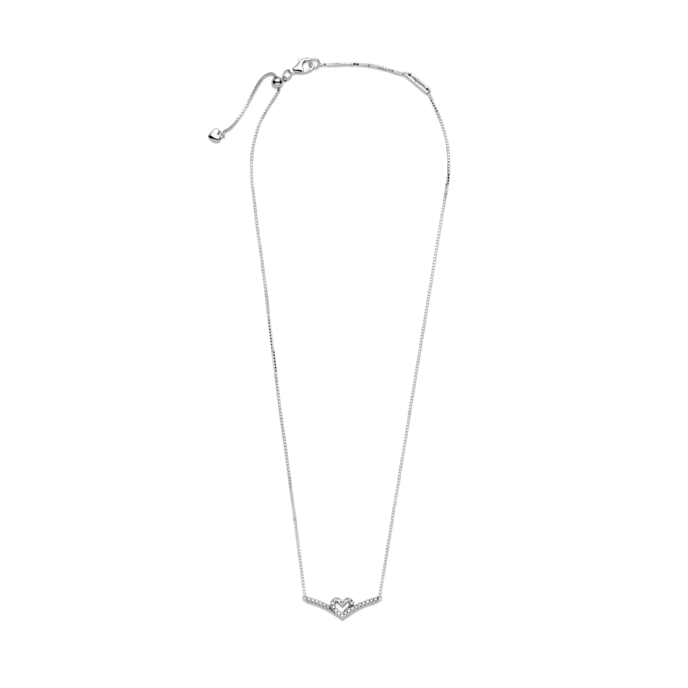 Heart and wishbone sterling silver collier with CZ