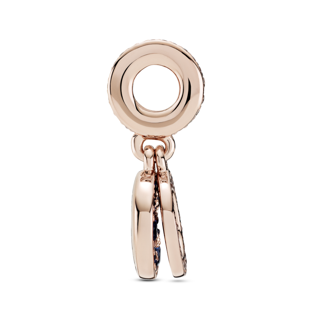 Circle and disc 14k rose gold-plated dangle with CZ and stellar blue crystal
