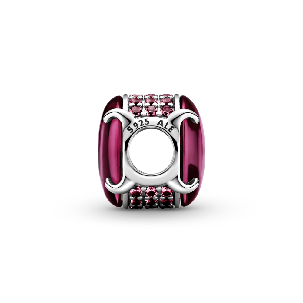 Sterling silver charm with fuchsia rose crystal and red CZ
