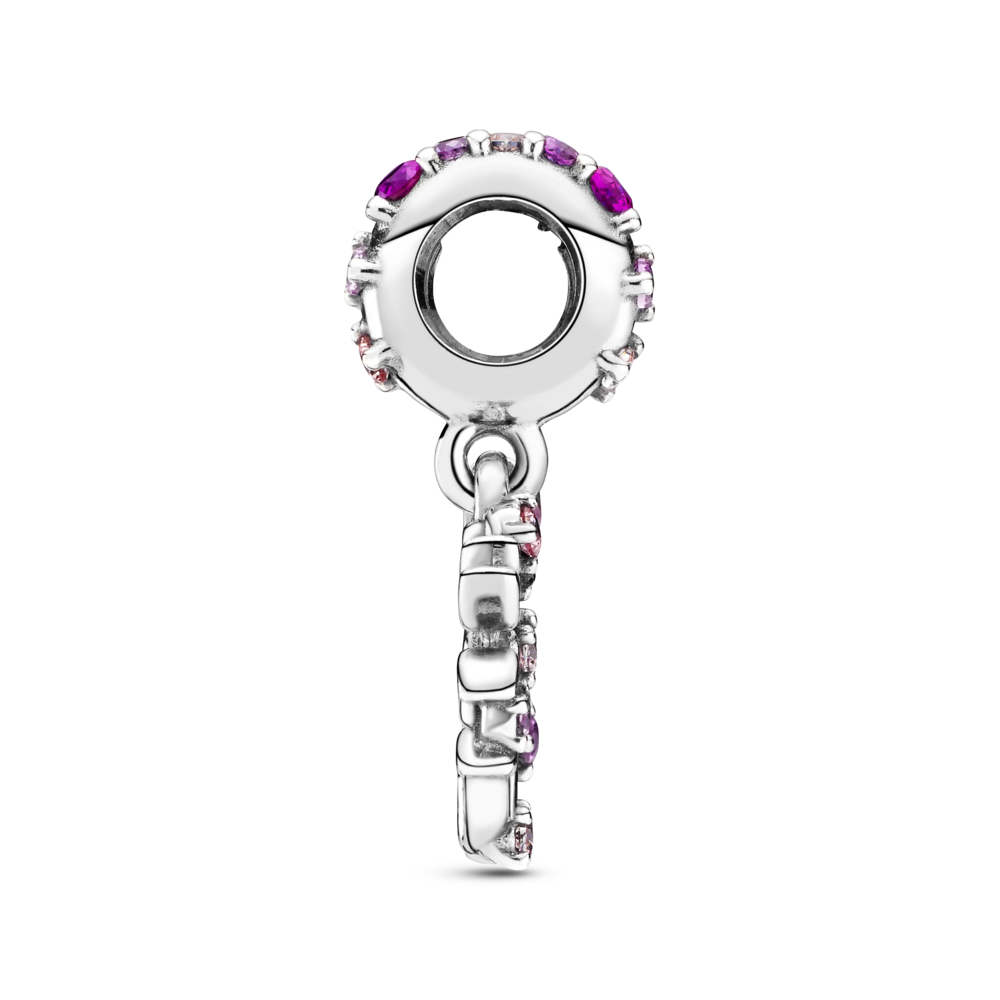 Family tree sterling silver dangle with fancy fairy tale pink CZ, synthetic pink sapphire and synthetic ruby