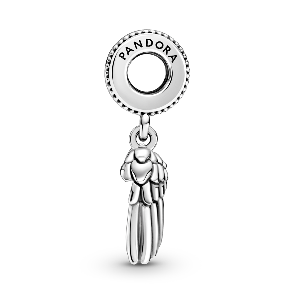 Heart and wings sterling silver and 14k rose gold-plated dangle with 0.009 ct TW GHI SI1+ round brilliant-cut man-made diamond