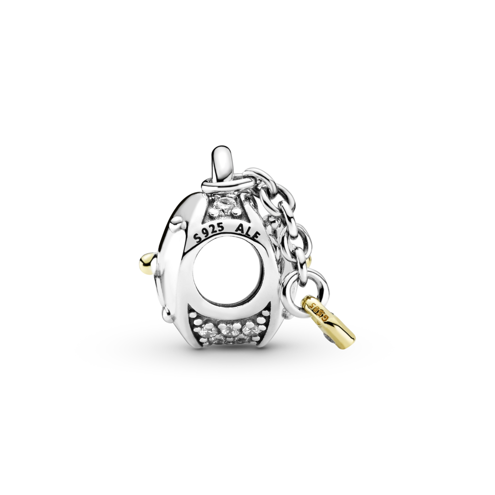 Heart padlock sterling silver and 14k charm with CZ