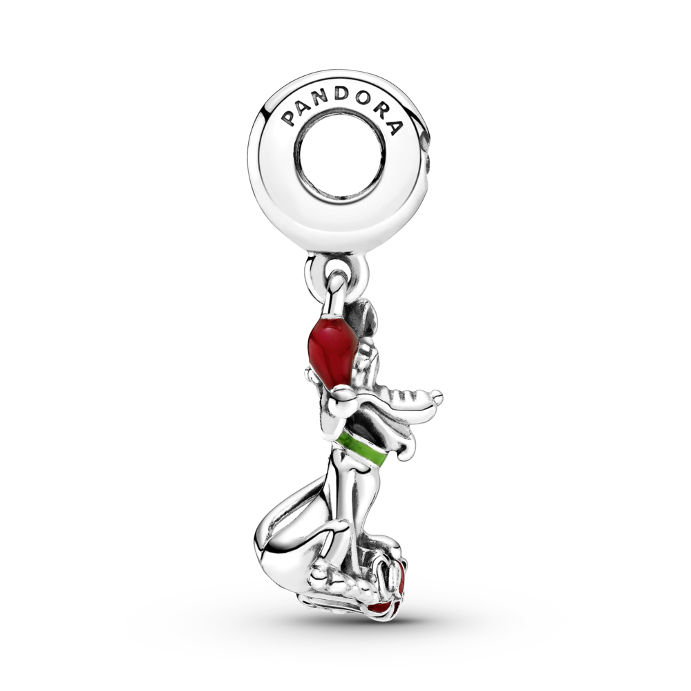 Disney Pluto and present sterling silver dangle with CZ, red and green enamel