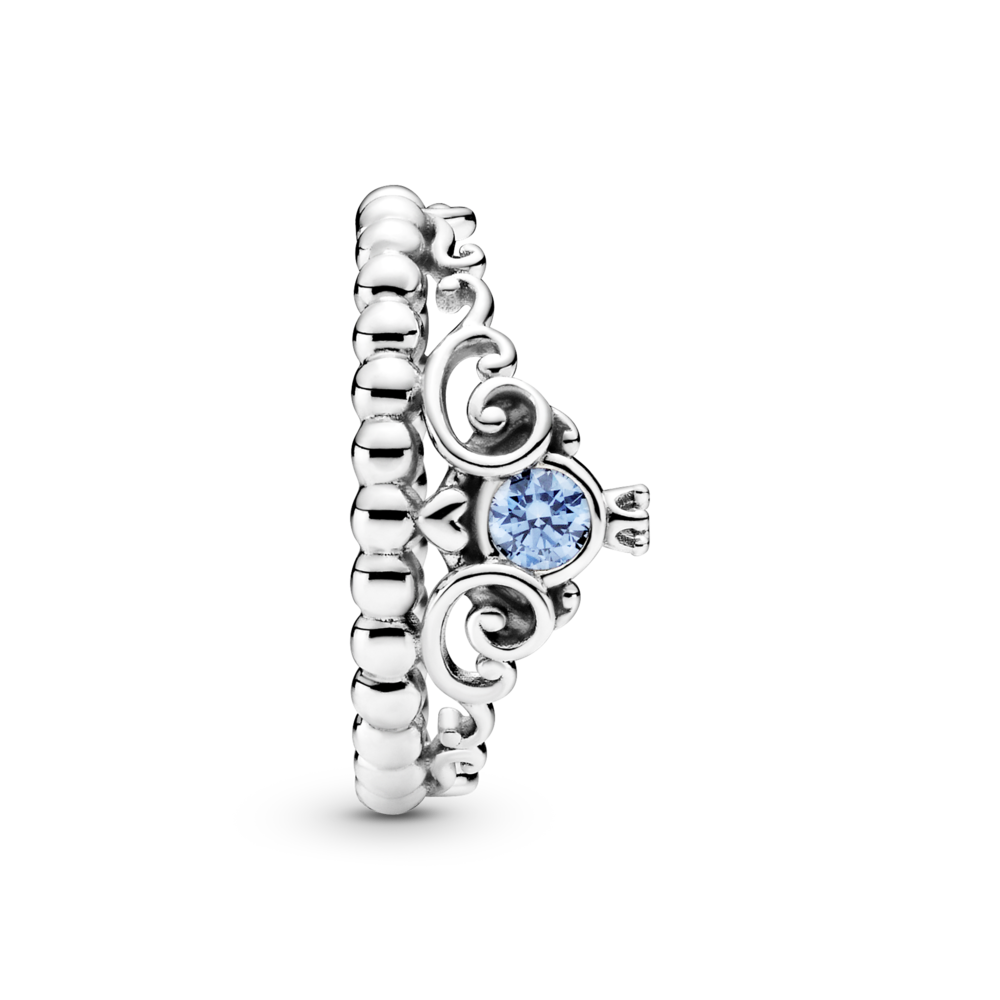 Disney Cinderella pumpkin coach sterling silver ring with fancy light blue CZ