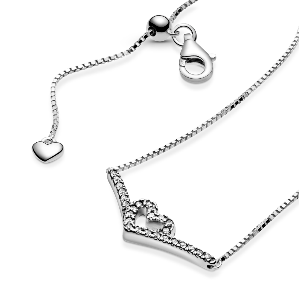 Heart and wishbone sterling silver collier with CZ